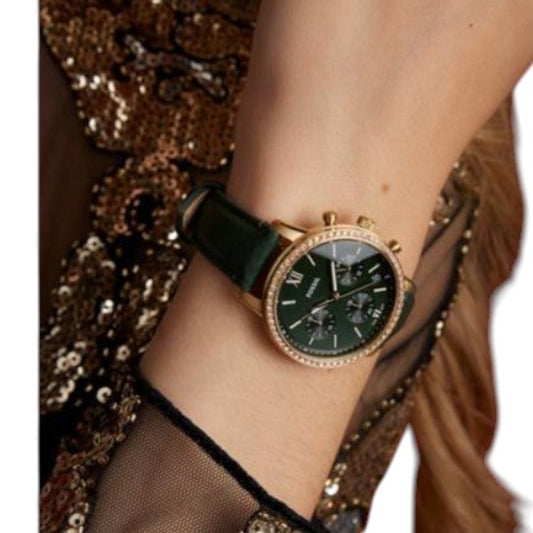 Reloj Mujer Fossil Es5239 Verde Bisel Dorado Piedras