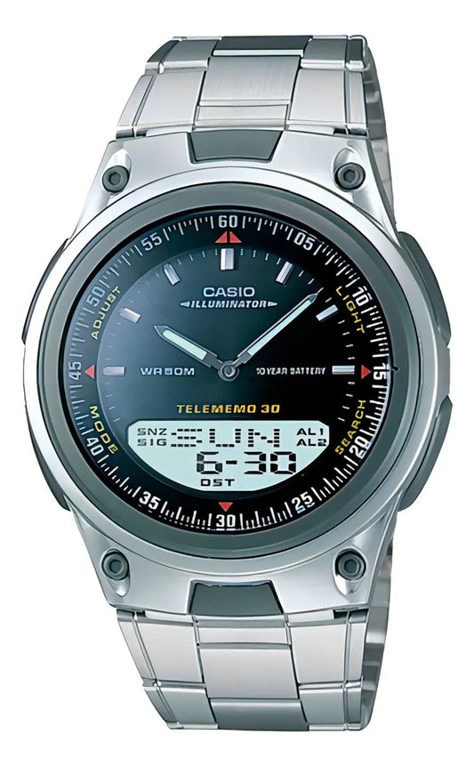 Reloj Casio Correa Acero Original Tablero Negro Aw 80d 1avcf