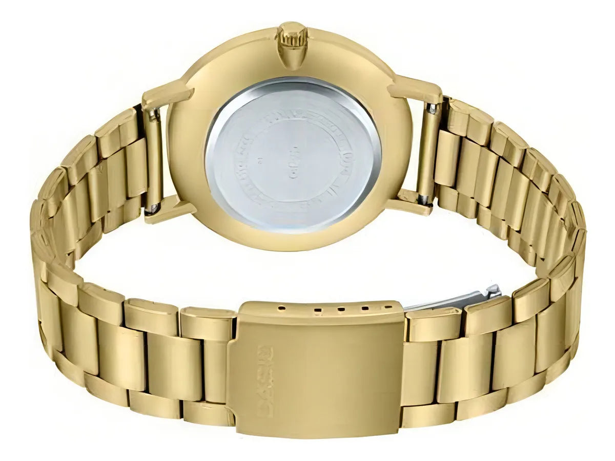 Reloj Casio Acerado Clásico Dorado fondo Azul Mtp-vt01g-2budf