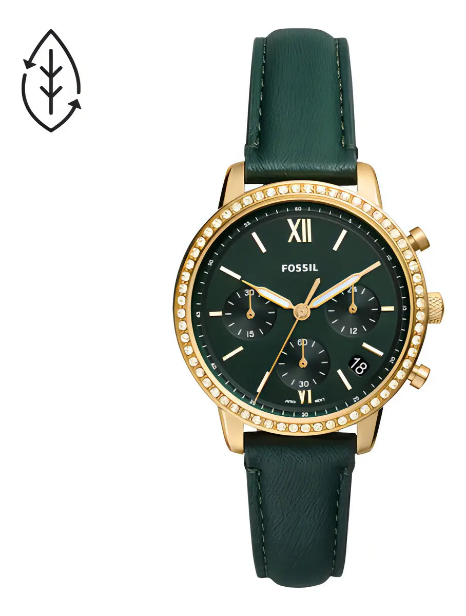 Reloj Mujer Fossil Es5239 Verde Bisel Dorado Piedras