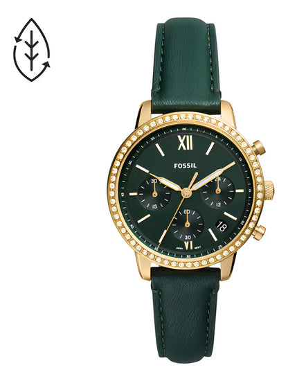 Reloj Mujer Fossil Es5239 Verde Bisel Dorado Piedras