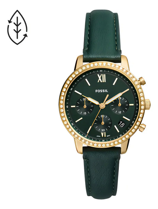 Reloj Mujer Fossil Es5239 Verde Bisel Dorado Piedras