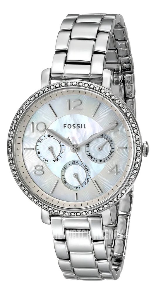 Reloj Fossil Dama Plateado Bisel Con Piedras Es3755
