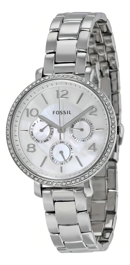 Reloj Fossil Dama Plateado Bisel Con Piedras Es3755