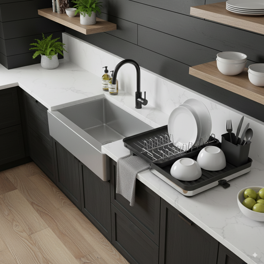 Escurridor Plegable En Acero Y Policarbonato Negro