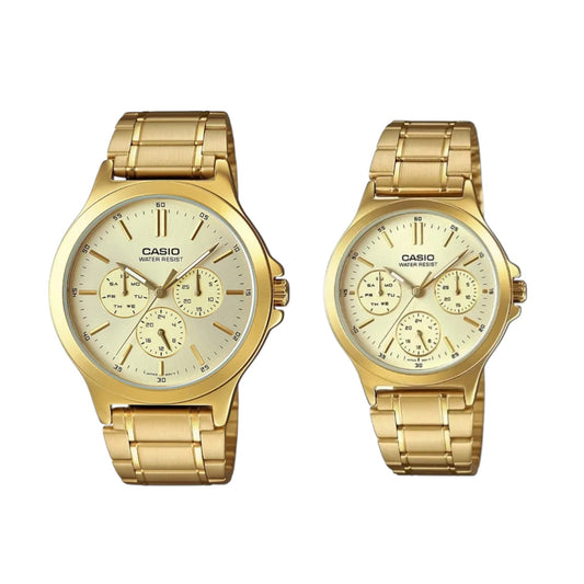 Set Relojes Casio Dorados Para Pareja Análogos