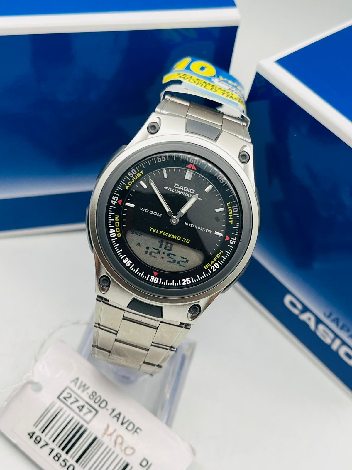 Reloj Casio Correa Acero Original Tablero Negro Aw 80d 1avcf
