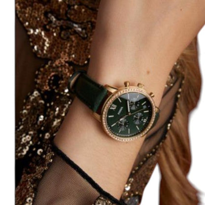 Reloj Mujer Fossil Es5239 Verde Bisel Dorado Piedras