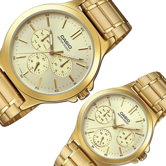 Set Relojes Casio Dorados Para Pareja Análogos